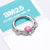 Detail View 3 of Fire Opal Sparkle Turan Clicker Hoop Ring-Pink Opal