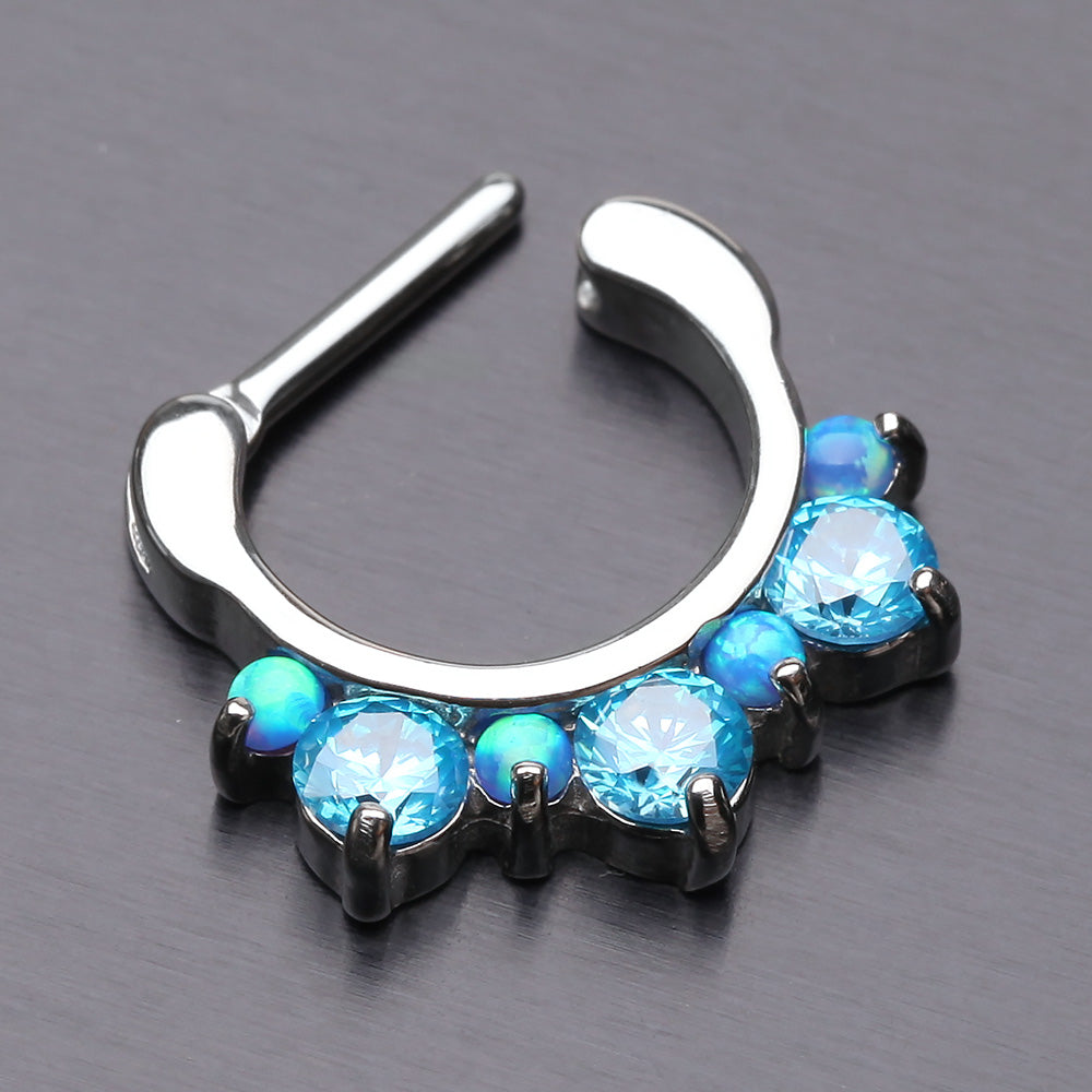 Detail View 3 of Fire Opal Multi Gem Sparkle Deuce Septum Clicker-Blue