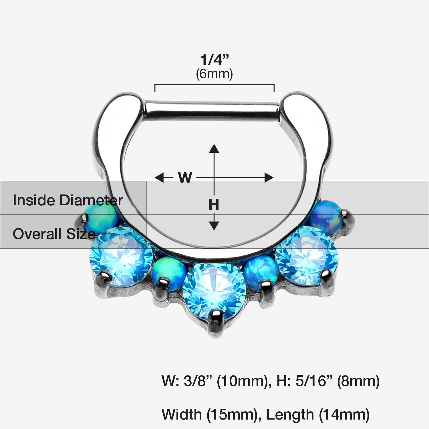 Detail View 1 of Fire Opal Multi Gem Sparkle Deuce Septum Clicker-Blue