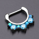 Detail View 2 of Fire Opal Multi Gem Sparkle Deuce Septum Clicker-Blue