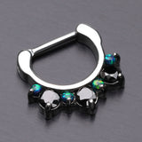 Detail View 2 of Fire Opal Multi Gem Sparkle Deuce Septum Clicker-Black