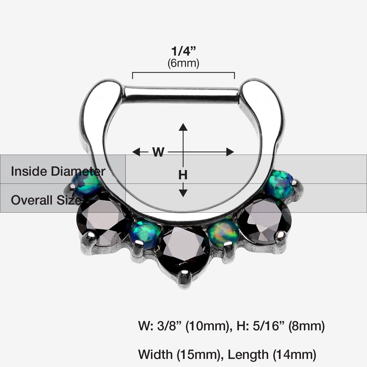 Detail View 1 of Fire Opal Multi Gem Sparkle Deuce Septum Clicker-Black