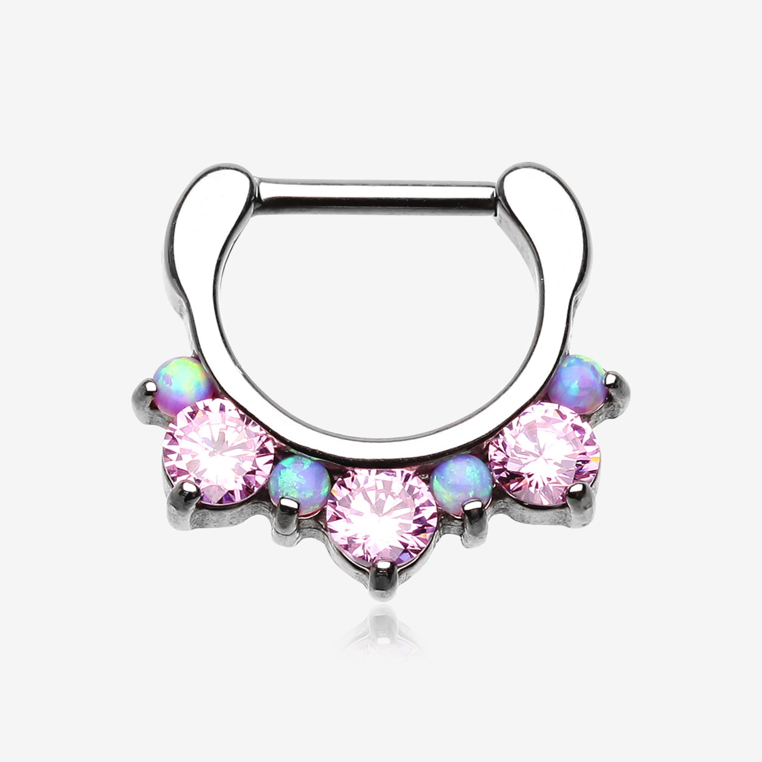 Fire Opal Multi Gem Sparkle Deuce Septum Clicker-Pink