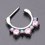 Detail View 3 of Fire Opal Multi Gem Sparkle Deuce Septum Clicker-Pink