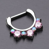 Detail View 2 of Fire Opal Multi Gem Sparkle Deuce Septum Clicker-Pink