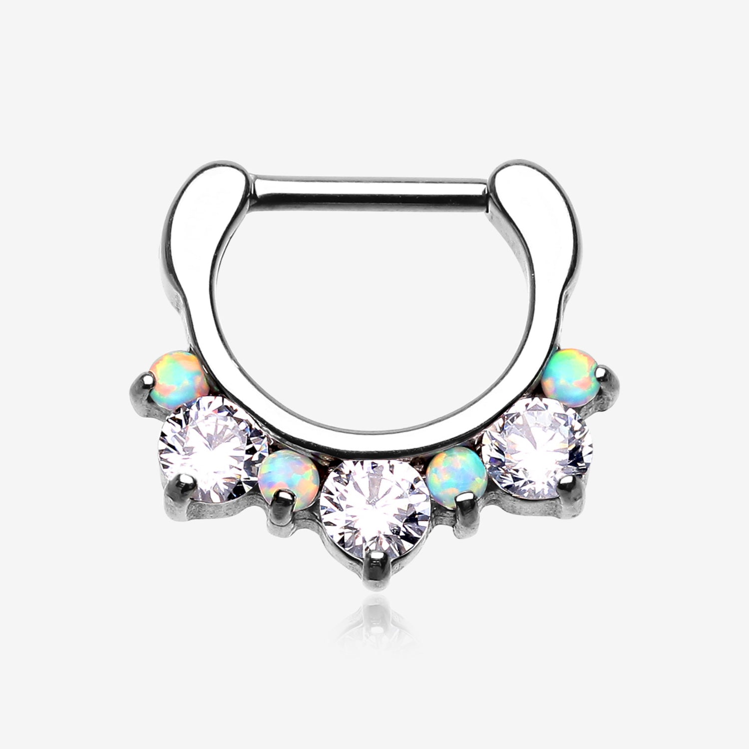 Fire Opal Multi Gem Sparkle Deuce Septum Clicker-White/Clear