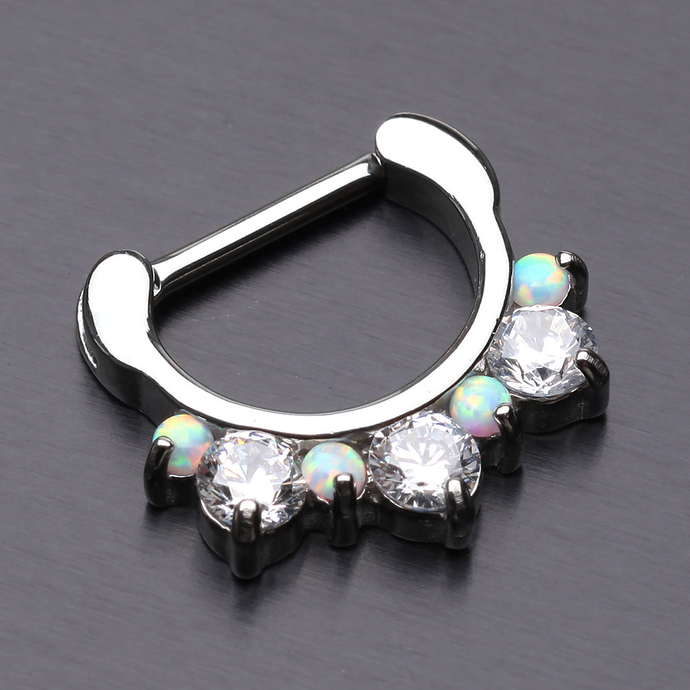 Detail View 2 of Fire Opal Multi Gem Sparkle Deuce Septum Clicker-White/Clear