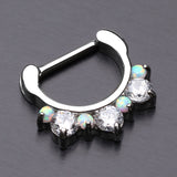 Detail View 2 of Fire Opal Multi Gem Sparkle Deuce Septum Clicker-White/Clear