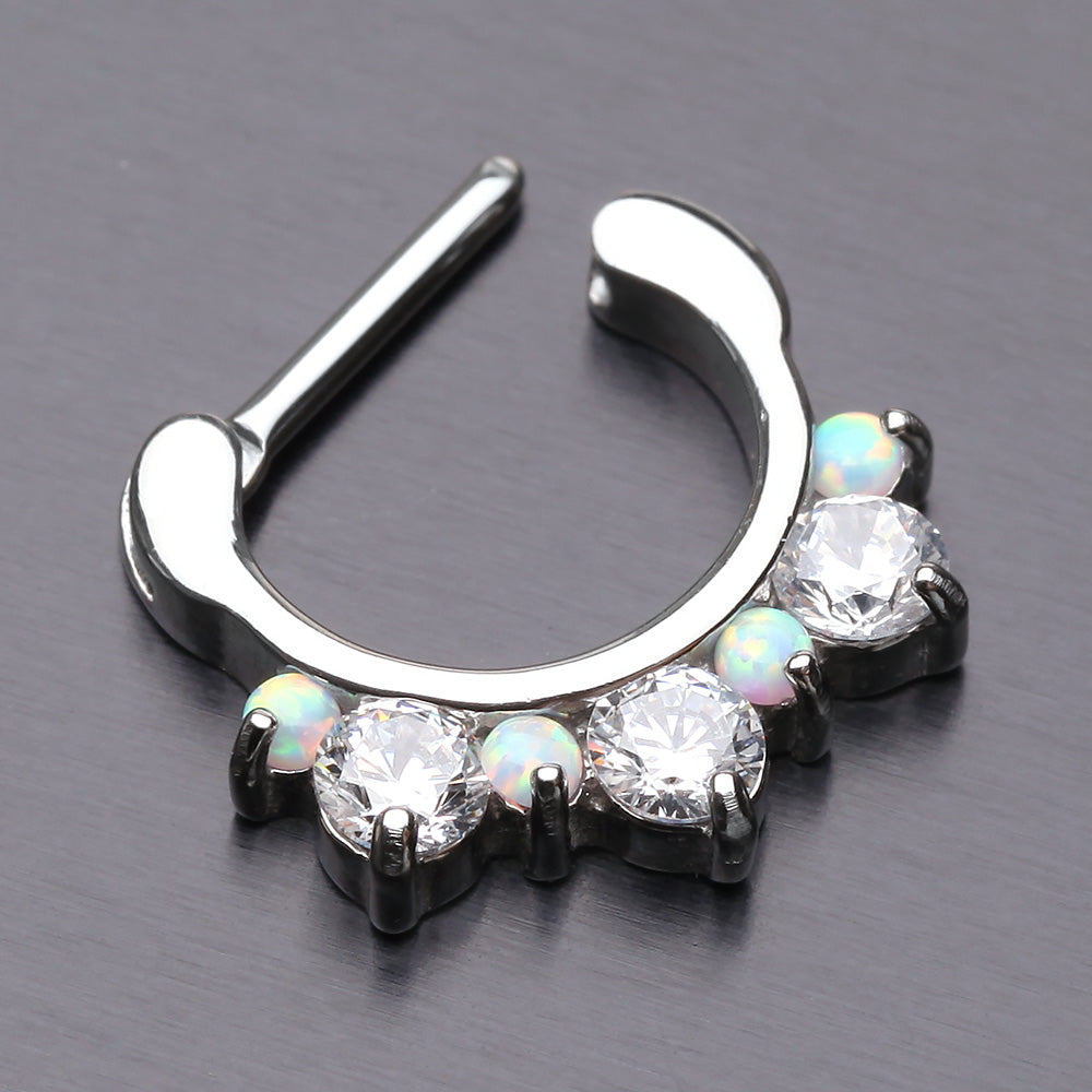 Detail View 3 of Fire Opal Multi Gem Sparkle Deuce Septum Clicker-White/Clear