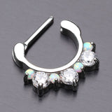 Detail View 3 of Fire Opal Multi Gem Sparkle Deuce Septum Clicker-White/Clear
