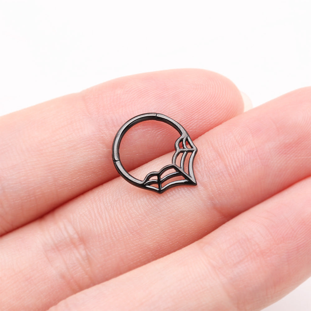 Detail View 3 of Blackline Eccentric Spider Web Clicker Hoop Ring