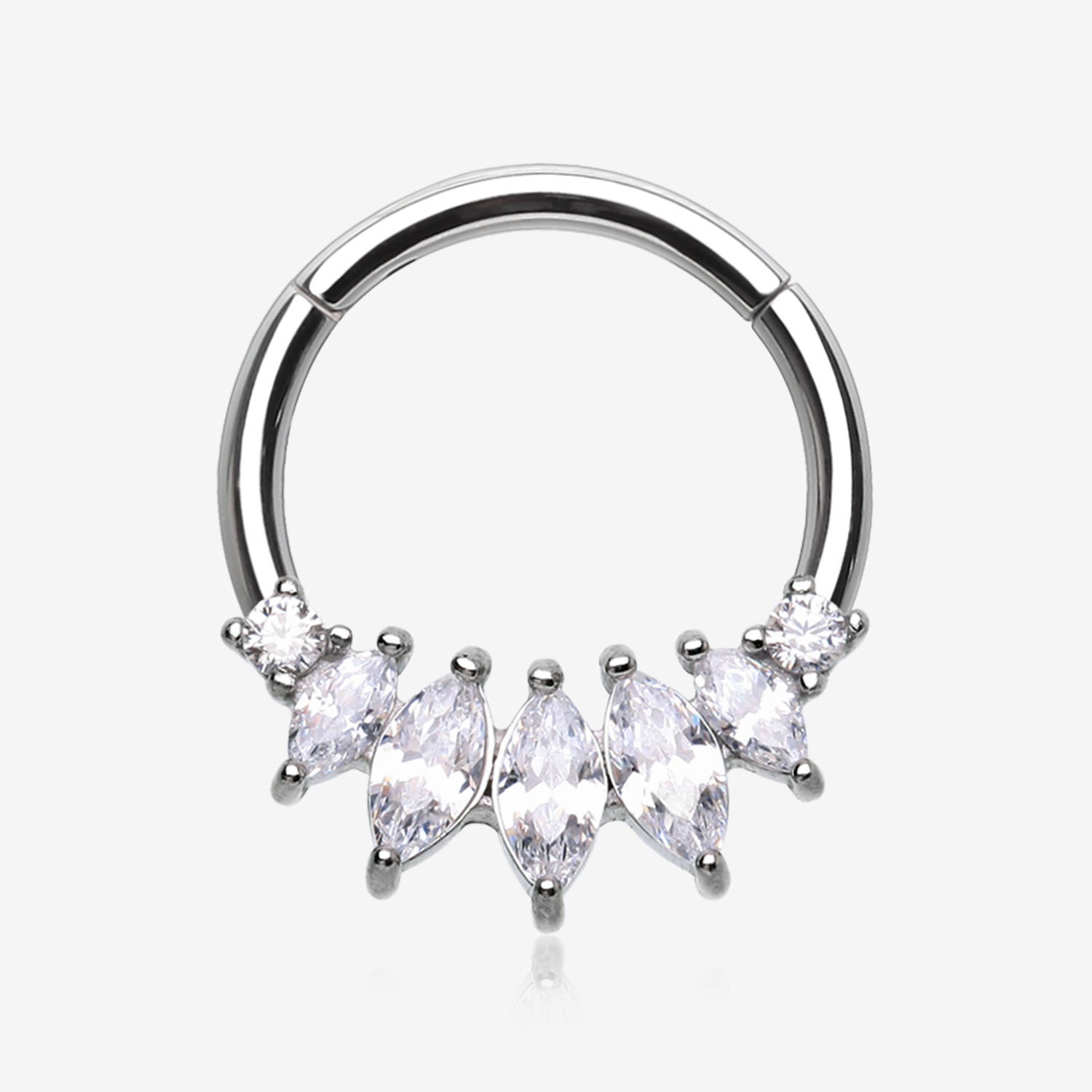 Brilliant Sparkle Marquise Grand Floral Clicker Hoop Ring-Clear Gem