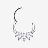 Detail View 1 of Brilliant Sparkle Marquise Grand Floral Clicker Hoop Ring-Clear Gem
