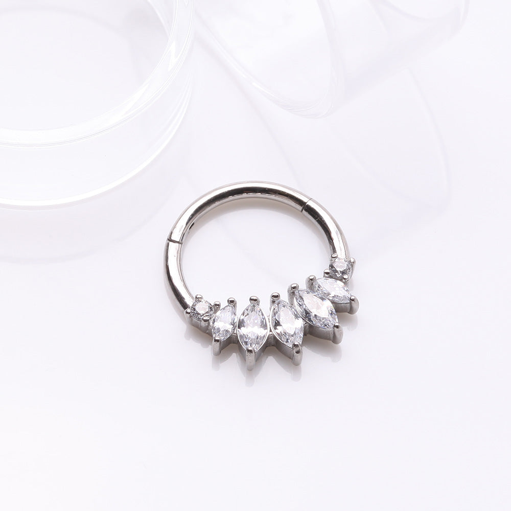 Detail View 2 of Brilliant Sparkle Marquise Grand Floral Clicker Hoop Ring-Clear Gem