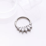 Detail View 2 of Brilliant Sparkle Marquise Grand Floral Clicker Hoop Ring-Clear Gem