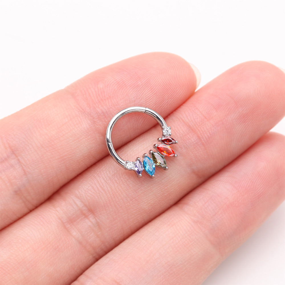 Detail View 3 of Brilliant Sparkle Marquise Grand Floral Clicker Hoop Ring-Multi-Color