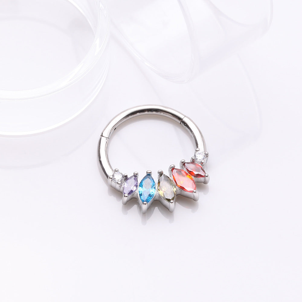 Detail View 2 of Brilliant Sparkle Marquise Grand Floral Clicker Hoop Ring-Multi-Color