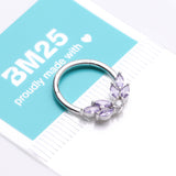 Detail View 4 of Brilliant Sparkle Marquise Floral Wreath Clicker Hoop Ring-Amethyst