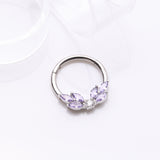 Detail View 2 of Brilliant Sparkle Marquise Floral Wreath Clicker Hoop Ring-Amethyst