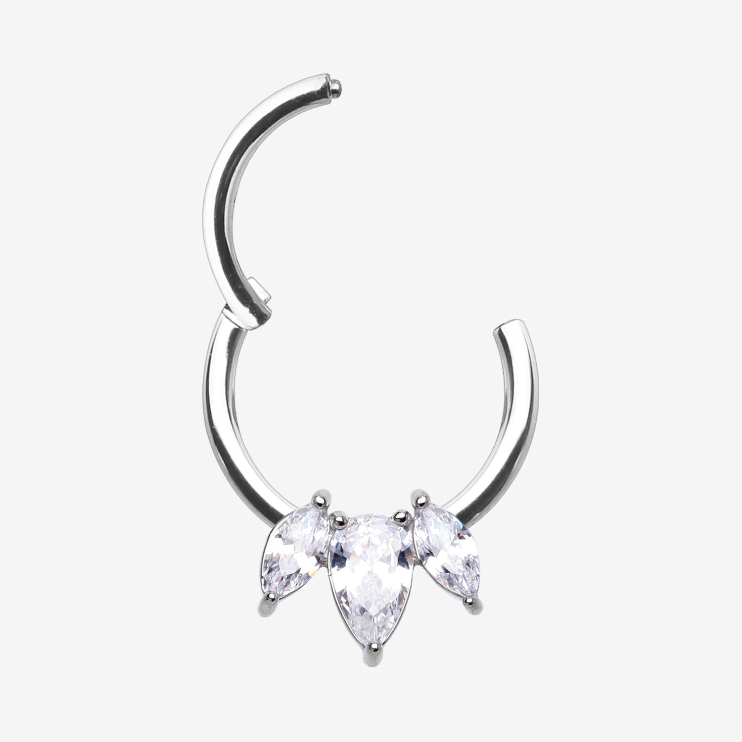 Detail View 1 of Brilliant Sparkle Teardrop Marquise Drop Clicker Hoop Ring-Clear Gem