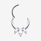 Detail View 1 of Brilliant Sparkle Teardrop Marquise Drop Clicker Hoop Ring-Clear Gem