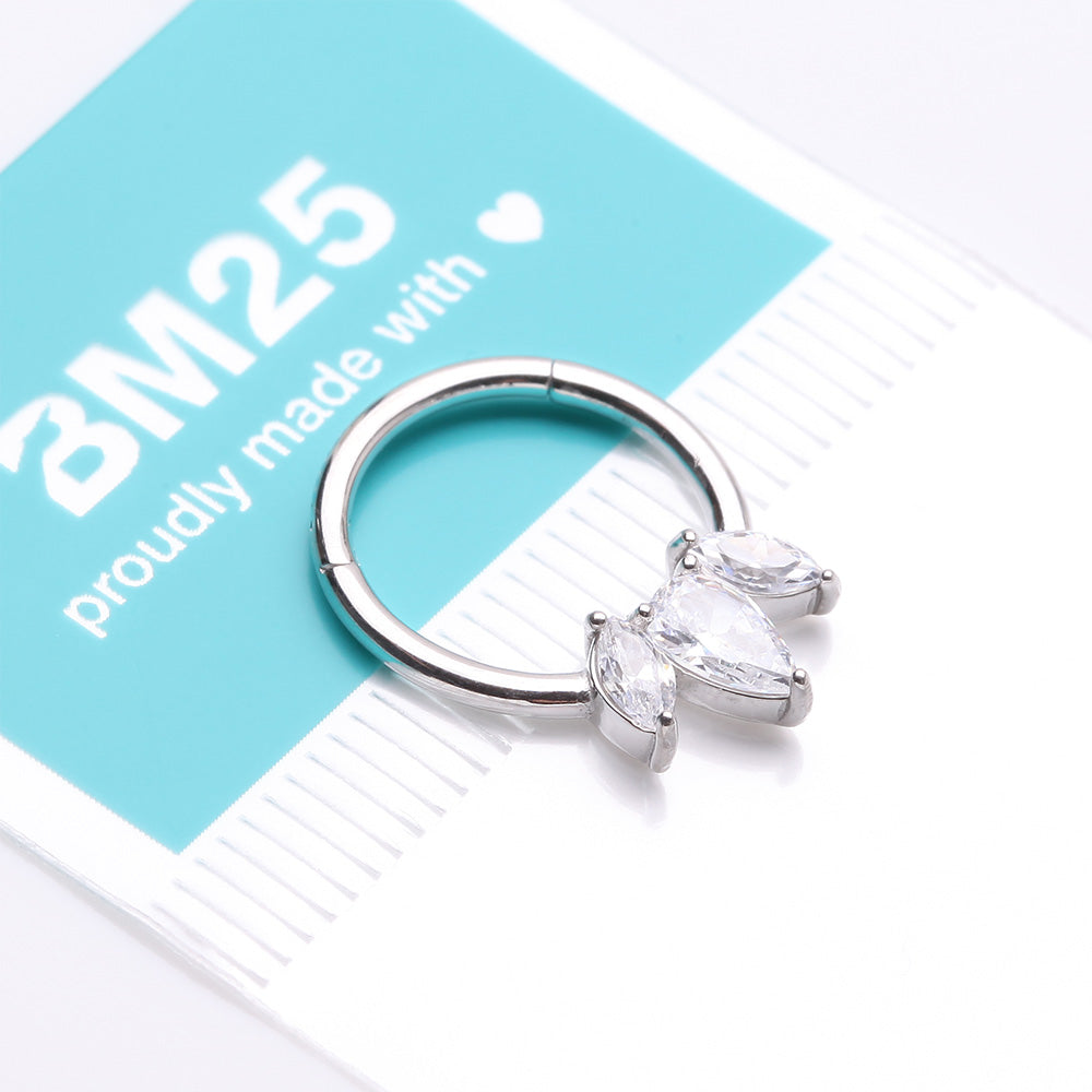 Detail View 4 of Brilliant Sparkle Teardrop Marquise Drop Clicker Hoop Ring-Clear Gem