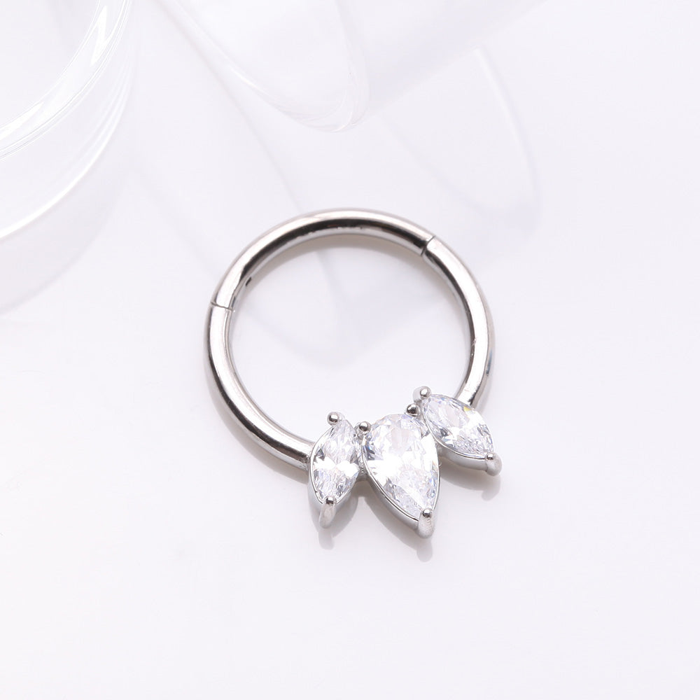 Detail View 2 of Brilliant Sparkle Teardrop Marquise Drop Clicker Hoop Ring-Clear Gem