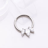 Detail View 2 of Brilliant Sparkle Teardrop Marquise Drop Clicker Hoop Ring-Clear Gem
