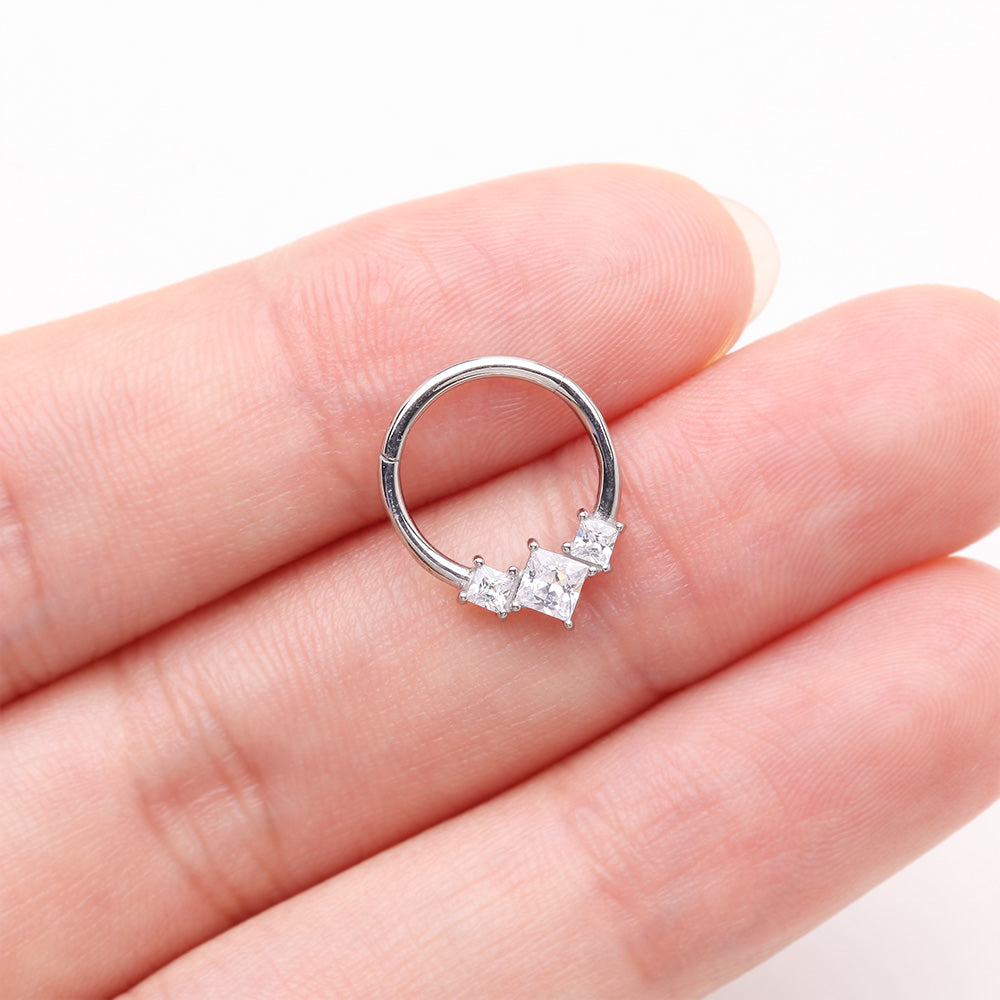 Detail View 3 of Brilliant Sparkle Princess Trio Sparkle Clicker Hoop Ring-Clear Gem