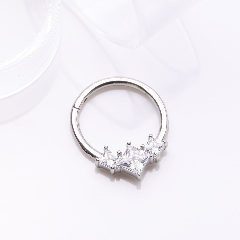 Detail View 2 of Brilliant Sparkle Princess Trio Sparkle Clicker Hoop Ring-Clear Gem