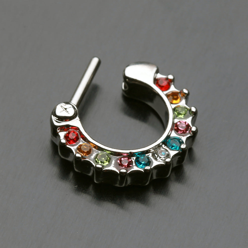 Detail View 3 of Sparkle Loop Multi-Gem Septum Clicker-Rainbow