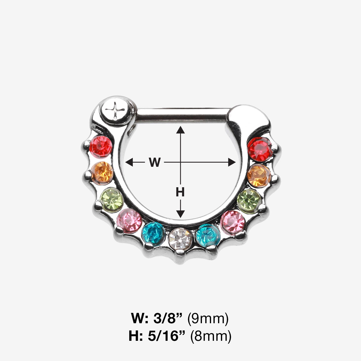 Detail View 1 of Sparkle Loop Multi-Gem Septum Clicker-Rainbow