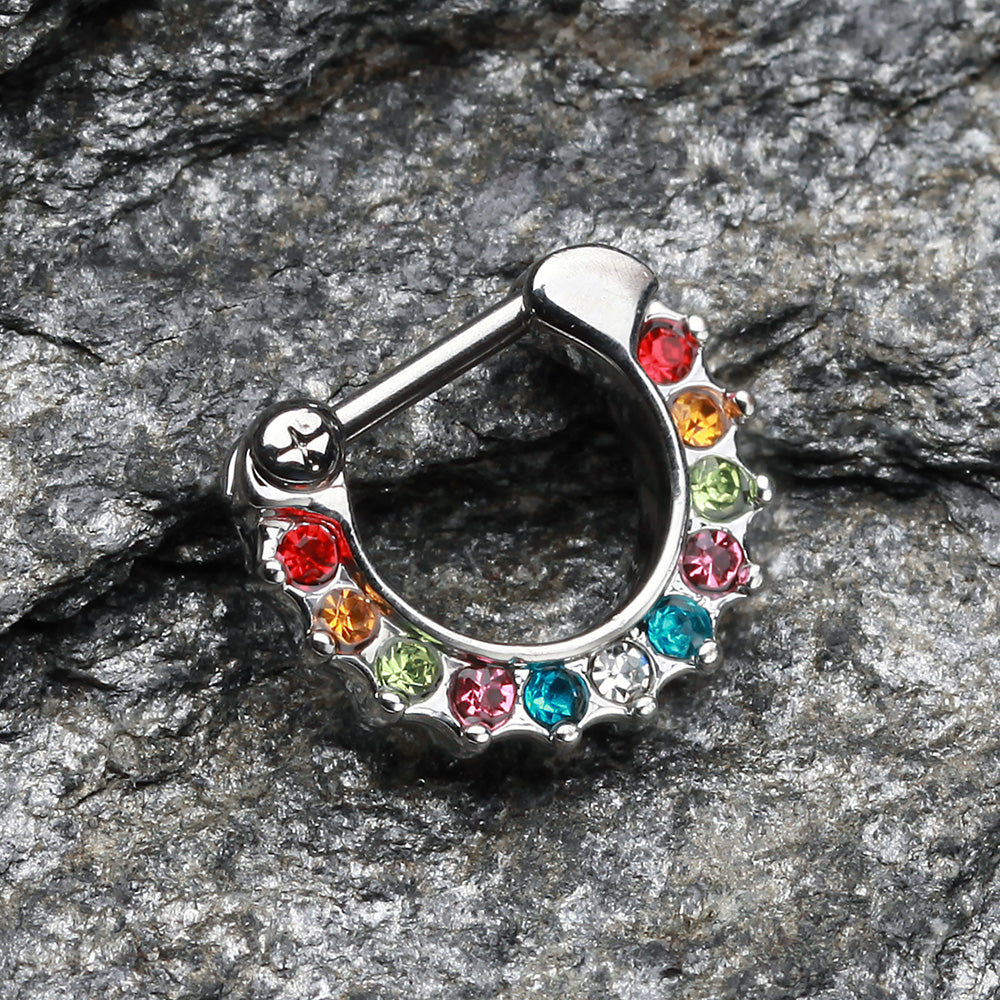 Detail View 2 of Sparkle Loop Multi-Gem Septum Clicker-Rainbow