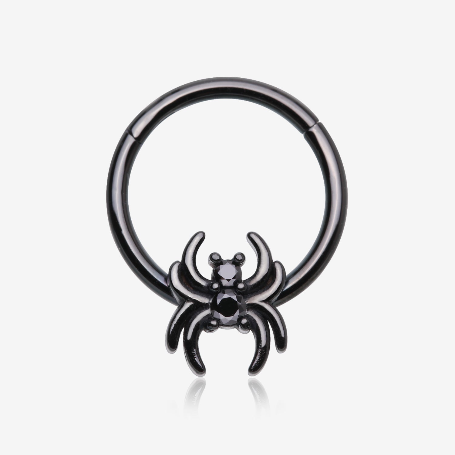 Blackline Spider Goth Sparkle Seamless Clicker Hoop Ring