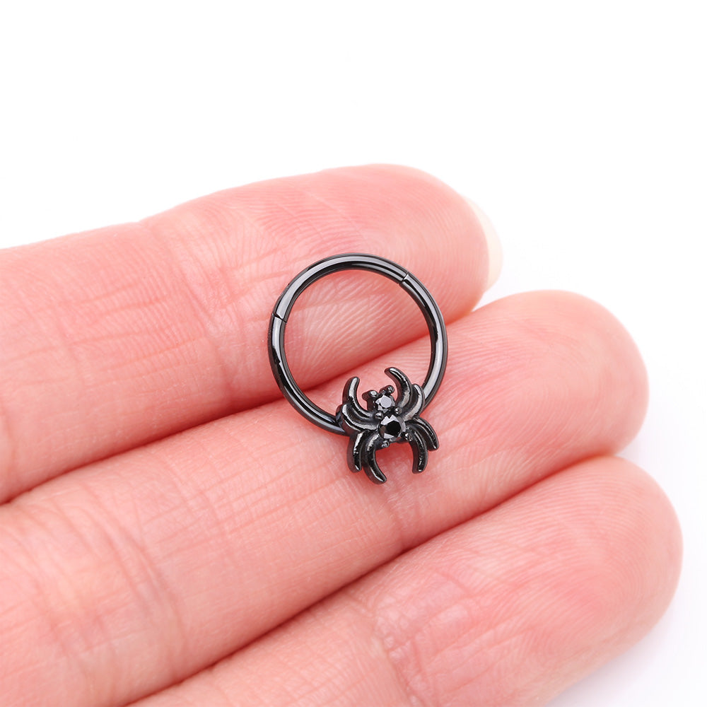 Detail View 3 of Blackline Spider Goth Sparkle Seamless Clicker Hoop Ring
