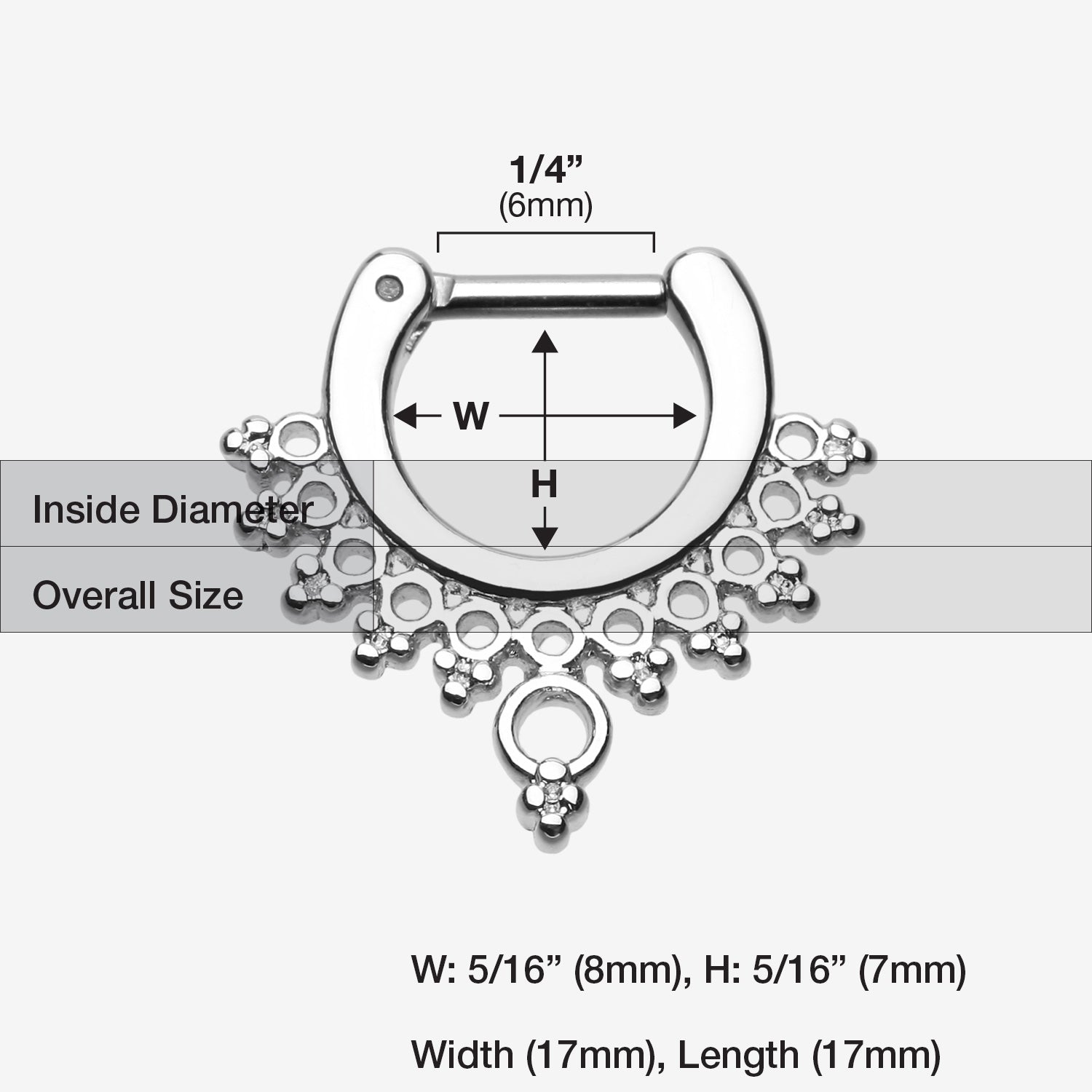Detail View 1 of Grand Entice Filigree Septum Clicker-Steel