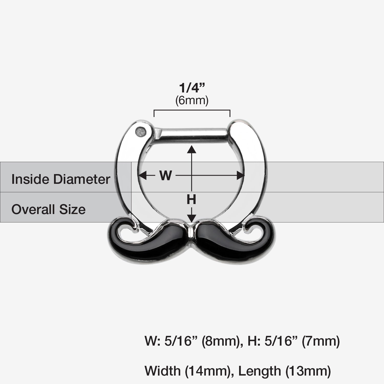 Detail View 1 of Classic Mustache Septum Clicker-Black
