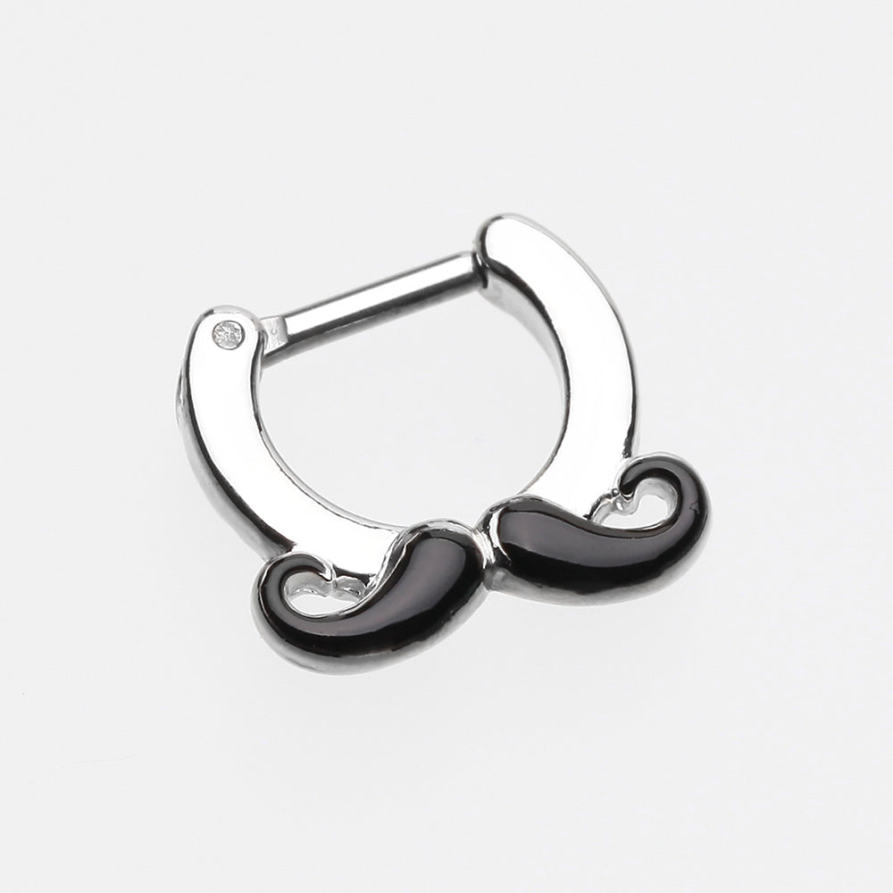 Detail View 2 of Classic Mustache Septum Clicker-Black