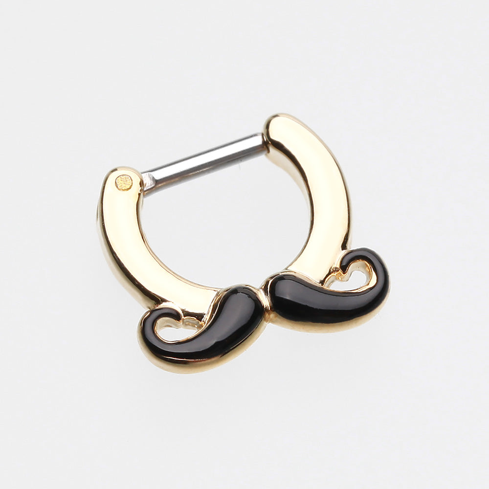 Detail View 2 of Golden Classic Mustache Septum Clicker-Black