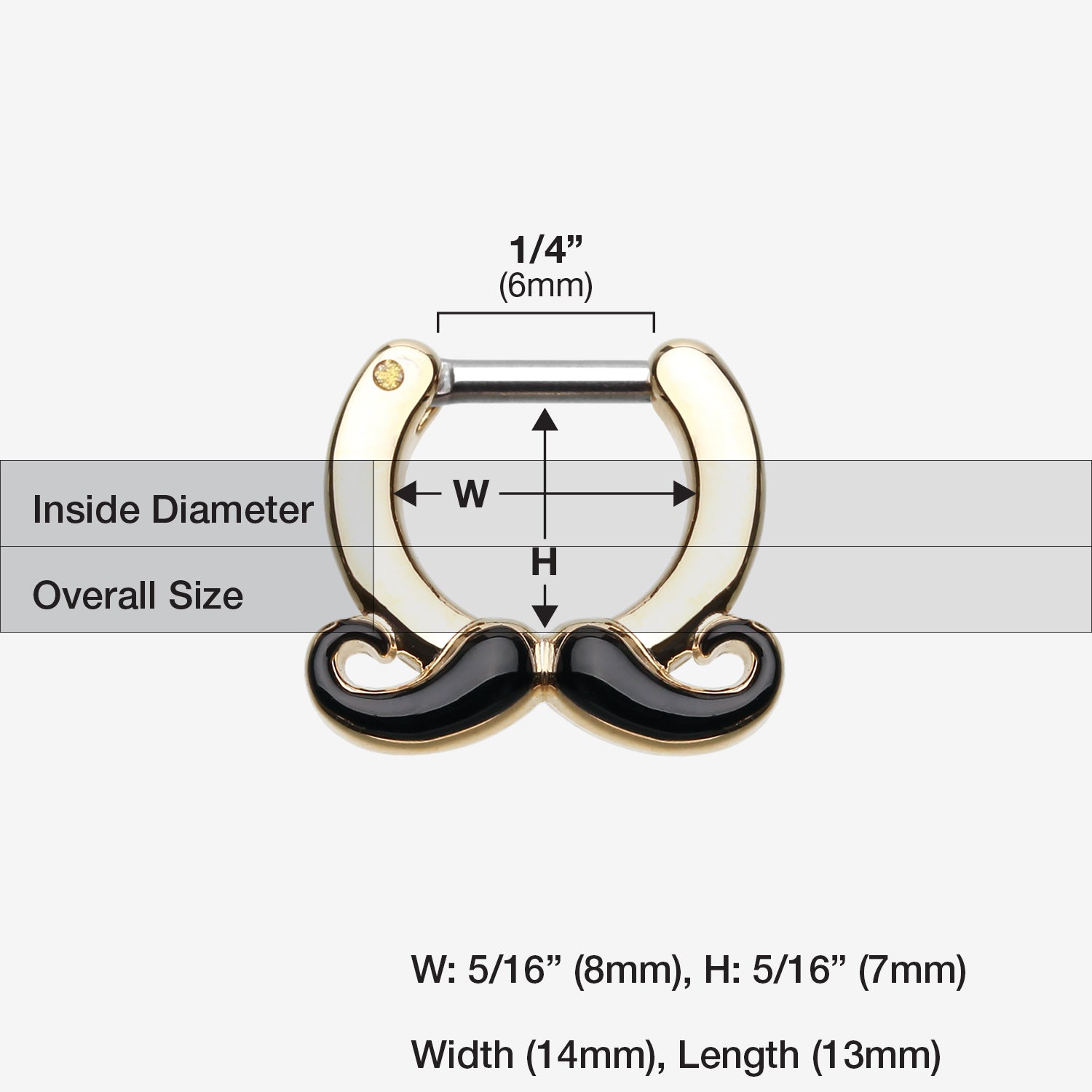 Detail View 1 of Golden Classic Mustache Septum Clicker-Black