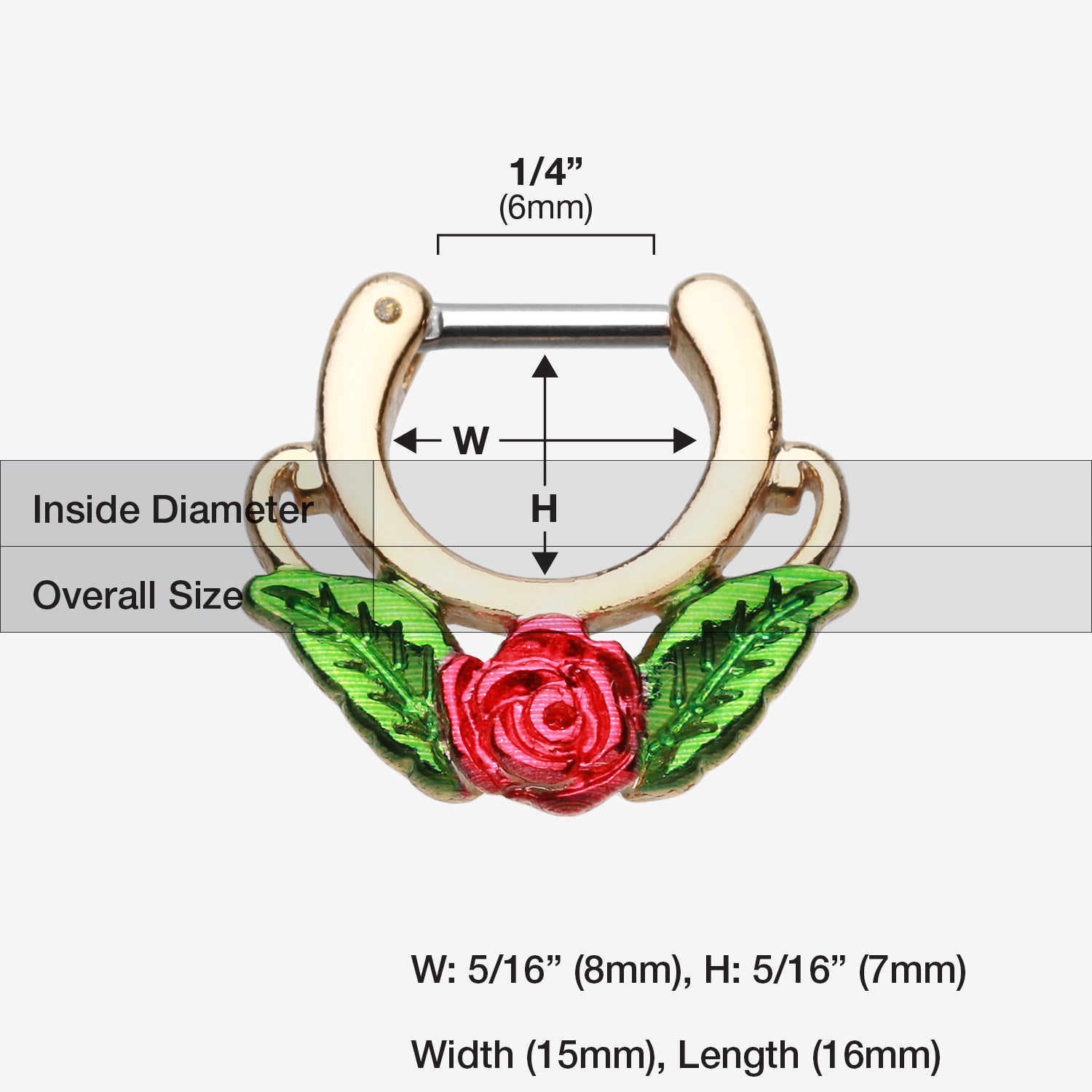 Detail View 1 of Golden Rose Blossom Icon Septum Clicker-Green/Red