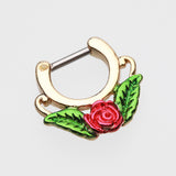 Detail View 2 of Golden Rose Blossom Icon Septum Clicker-Green/Red