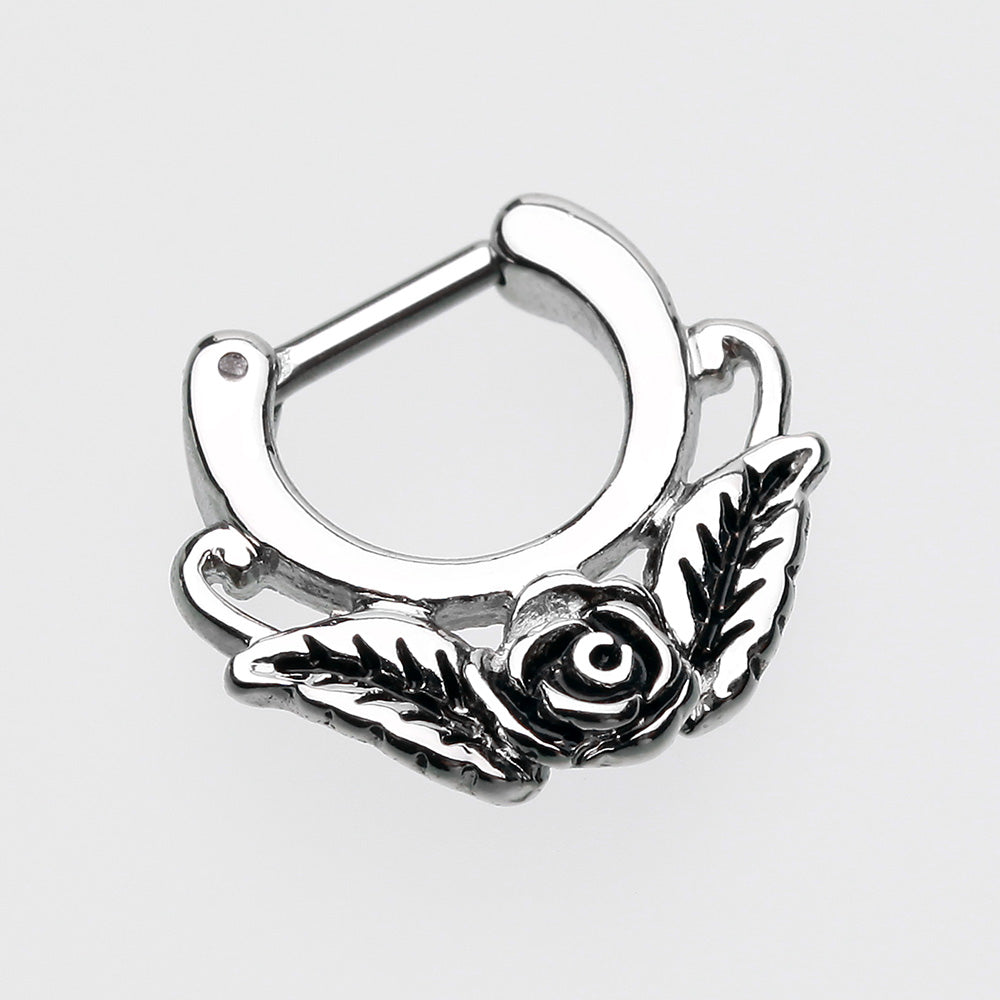Detail View 2 of Rose Blossom Icon Septum Clicker-Steel