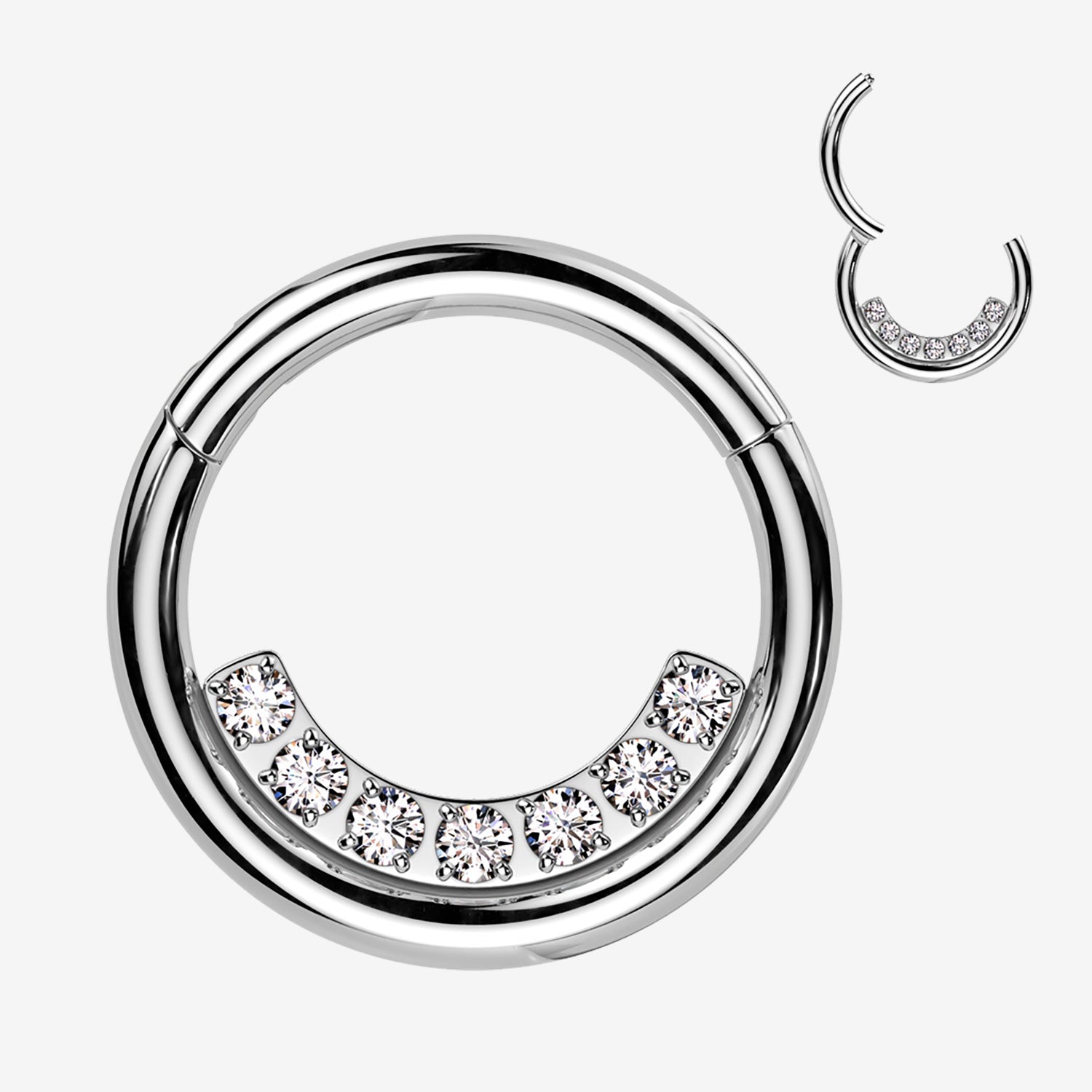 Sparkle Arc Line Clicker Hoop Ring-Clear Gem