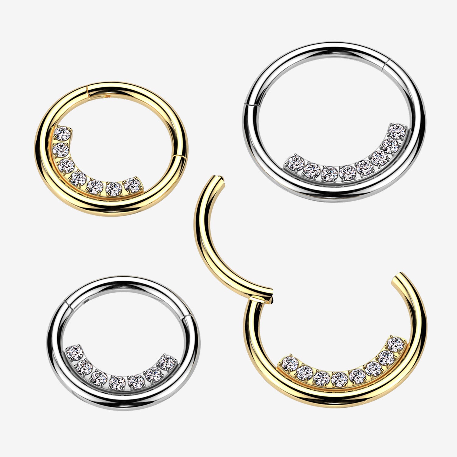 Detail View 1 of Sparkle Arc Line Clicker Hoop Ring-Clear Gem