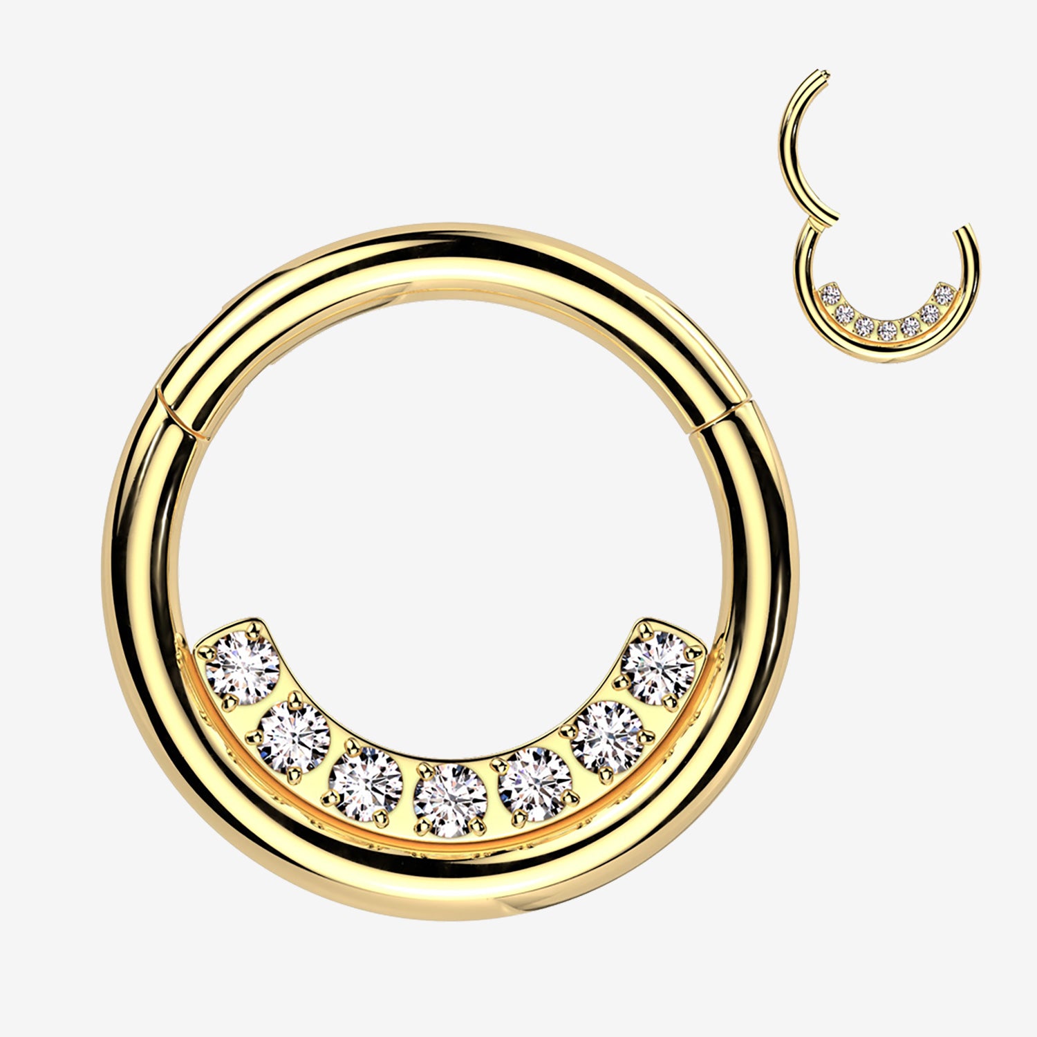 Golden Sparkle Arc Line Clicker Hoop Ring-Clear Gem