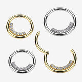 Detail View 1 of Golden Sparkle Arc Line Clicker Hoop Ring-Clear Gem