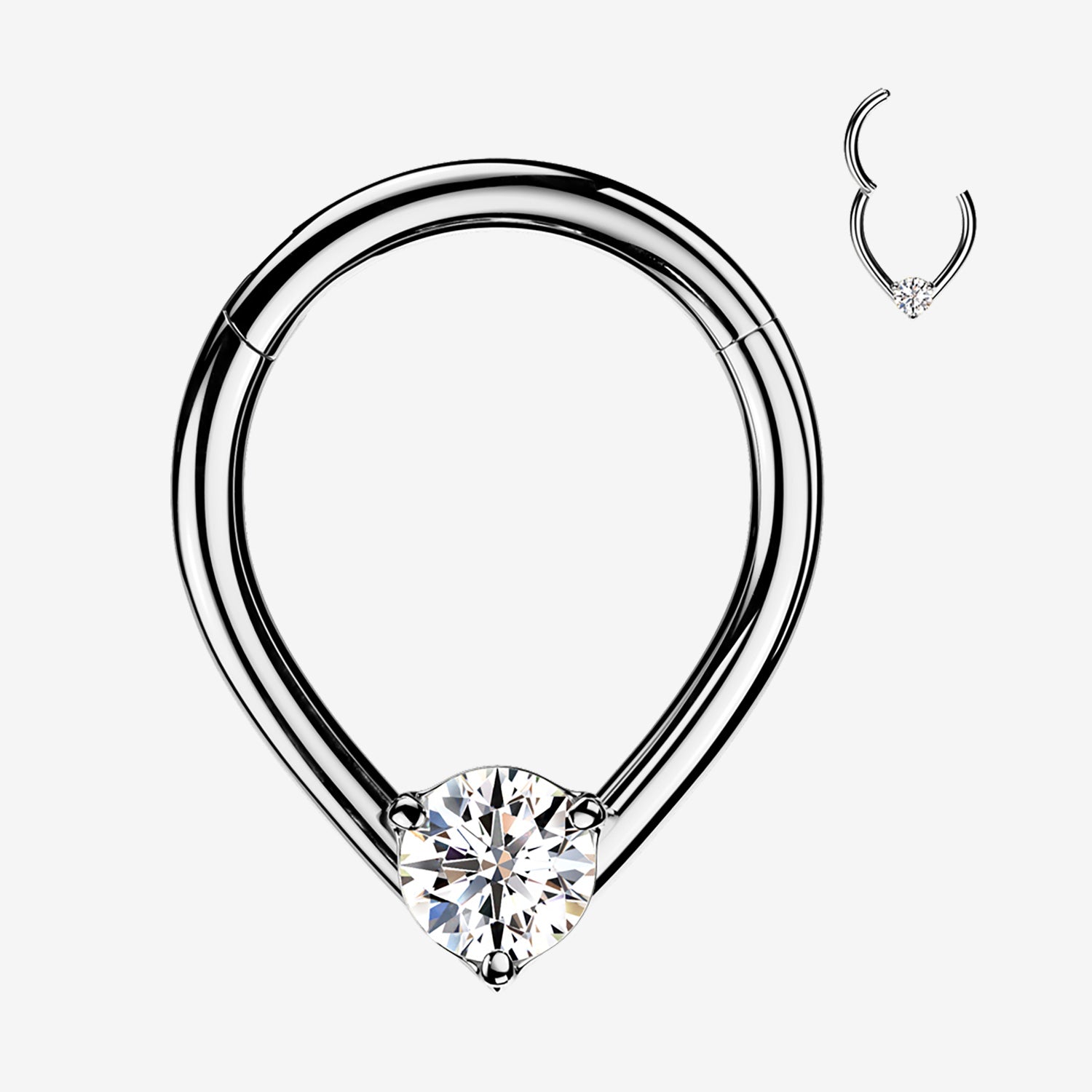 Chevron Teardrop Sparkle Clicker Hoop Ring-Clear Gem