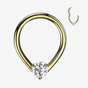 Golden Chevron Teardrop Sparkle Clicker Hoop Ring