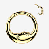 Golden Crescent Moon Face Clicker Hoop Ring
